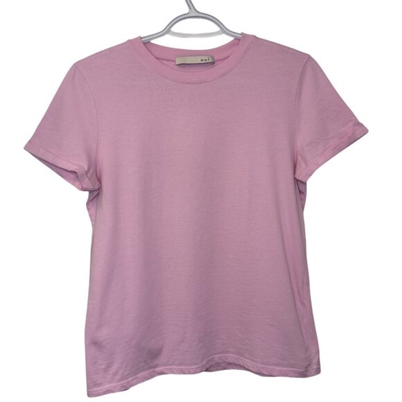 OUI pink short-sleeved basic tee with ribbed round neckline size US 4 - Picture 2 of 6